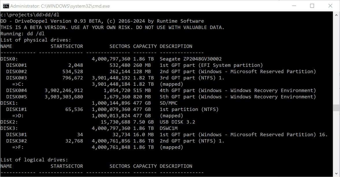 DriveDoppel in Command Prompt