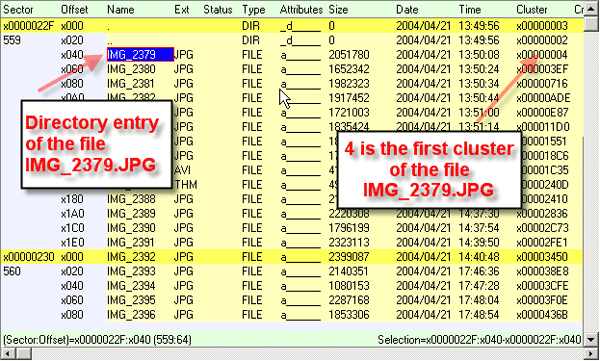 DiskExplorer for FAT: Verzeichniseintrag für Datei IMG_2379.JPG